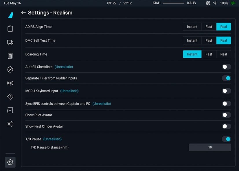 flyPad Settings Sim Options Tiller flyPad Settings Sim Options Tiller