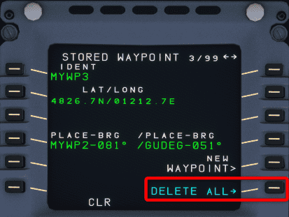 MCDU DATA Stored Waypoint CLR ALL MCDU DATA Stored Waypoint CLR ALL
